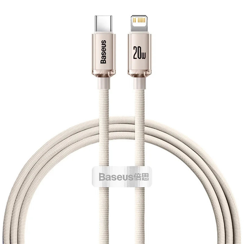 Cabo Baseus USB-C PD 20W para iPhone 14, 13, 12 — Liga de Alumínio 1.2m/2m