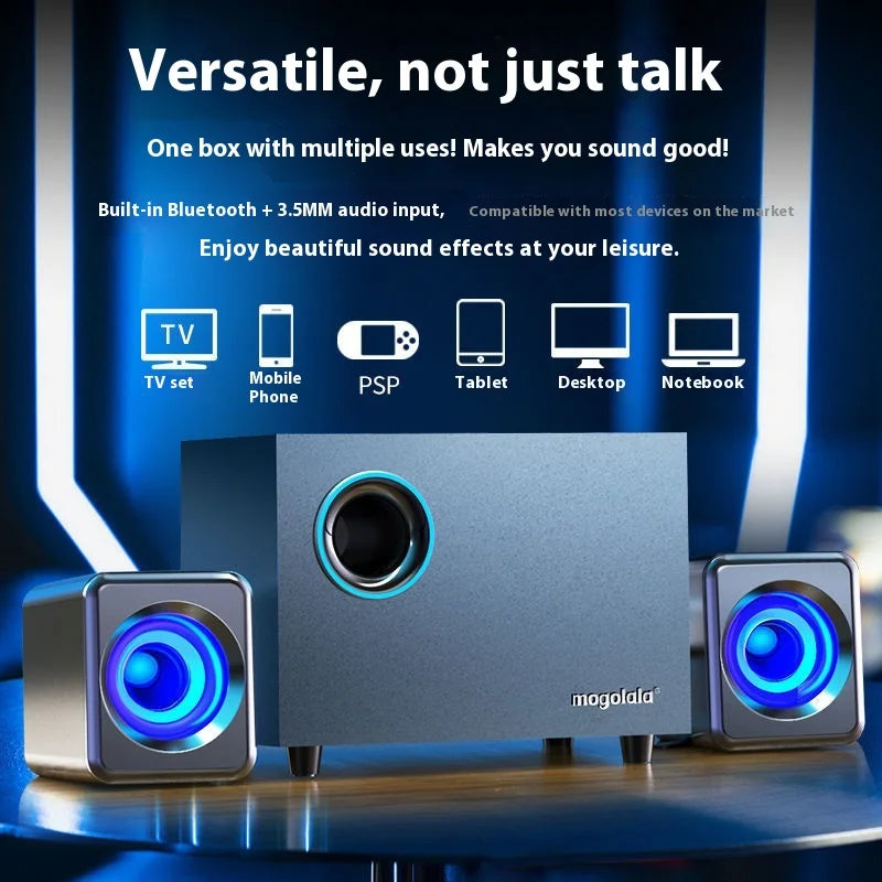 Coluna Bluetooth para Computador em Madeira — Subwoofer 3D Surround, Alto Volume e Gaming