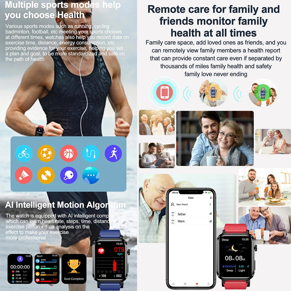 Smartwatch Masculino Quadrado AMOLED — Chamadas Bluetooth, Saúde Completa e Design Premium