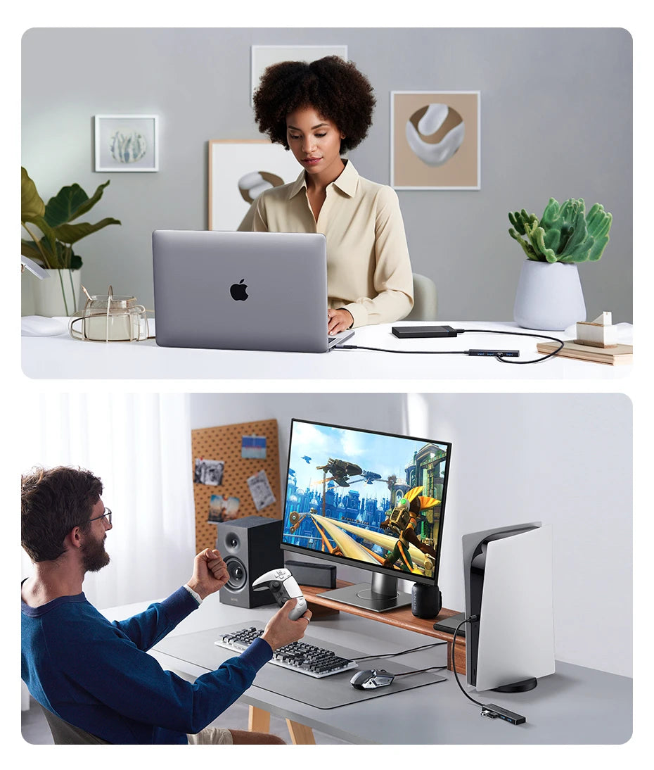 Hub USB 3.0 UGREEN 4 Portas Slim — Para MacBook, PC, Xbox e PS5