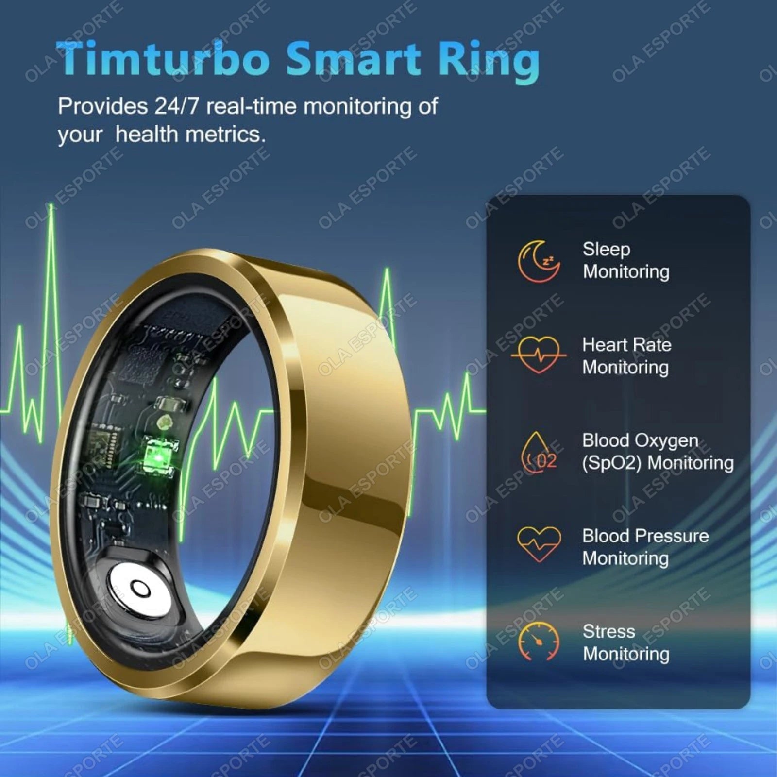 Smart Ring 2025 — Pressão Arterial, Frequência Cardíaca, Sono, IP68 e 5ATM para Homem e Mulher