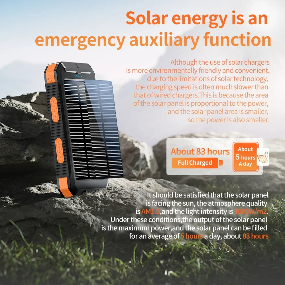 Power Bank Solar 10000mAh com Lanterna e Bússola
