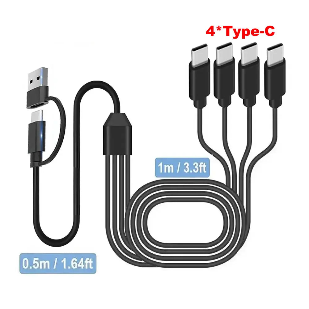 Cabo Splitter USB-C com 4 Conectores Type-C — Carregue 4 Dispositivos ao Mesmo Tempo
