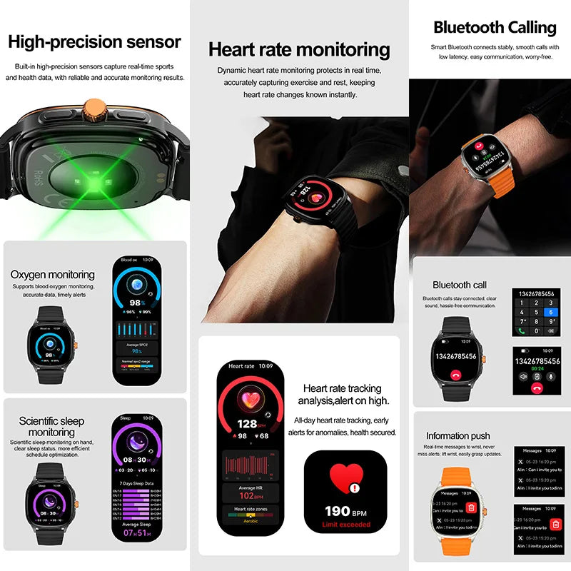 Smartwatch 2026 — Ecrã HD 1.73'', Voz AI, Música, Meteorologia, Modos Desportivos e IP68