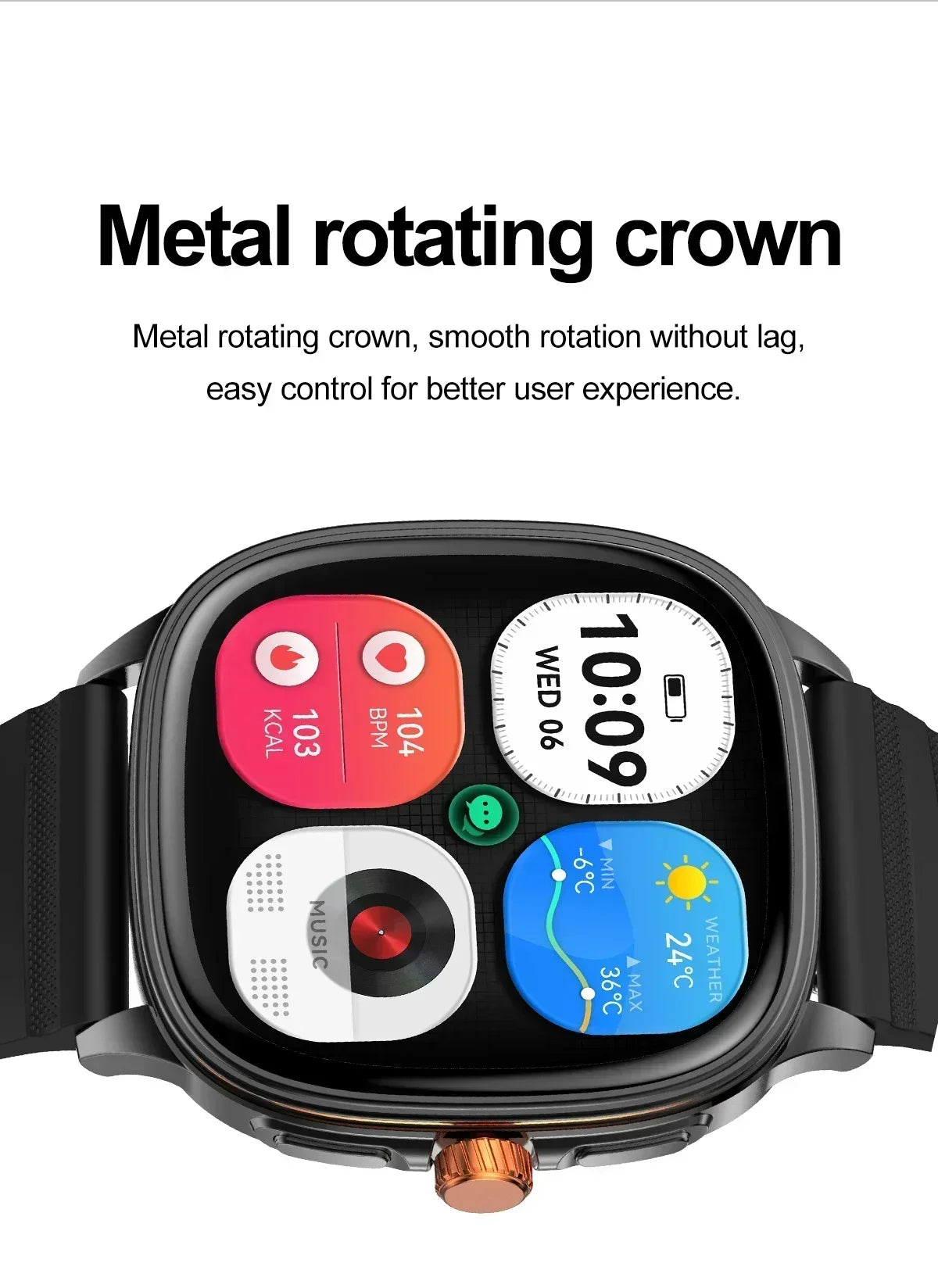 Smartwatch 2026 — Ecrã HD 1.73'', Voz AI, Música, Meteorologia, Modos Desportivos e IP68