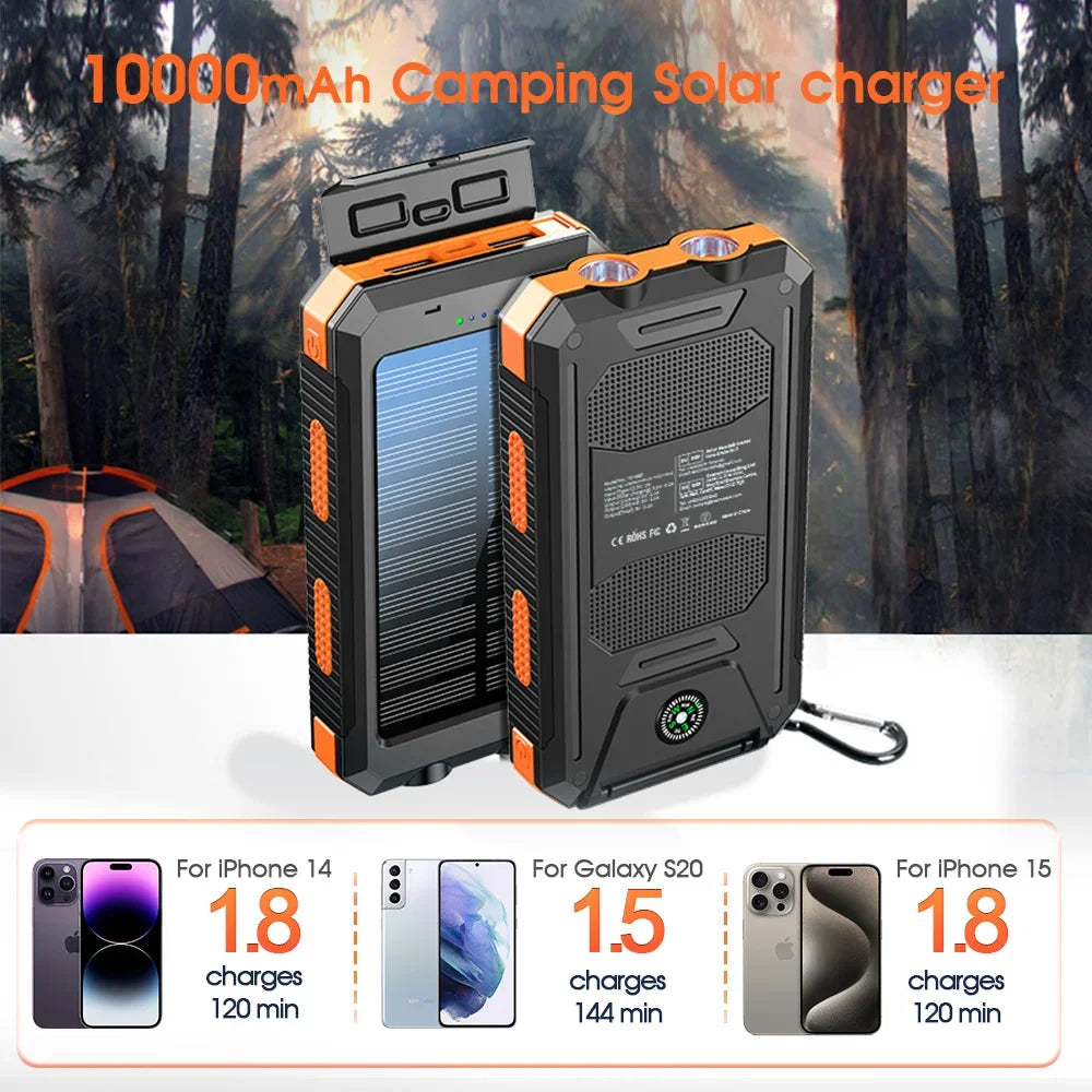Power Bank Solar 10000mAh com Lanterna e Bússola