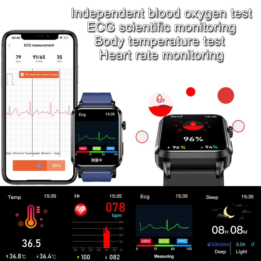 Smartwatch Masculino Quadrado AMOLED — Chamadas Bluetooth, Saúde Completa e Design Premium
