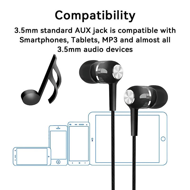 Auriculares com Fio 3.5mm HIFI Bass — Estéreo, Microfone e Desporto