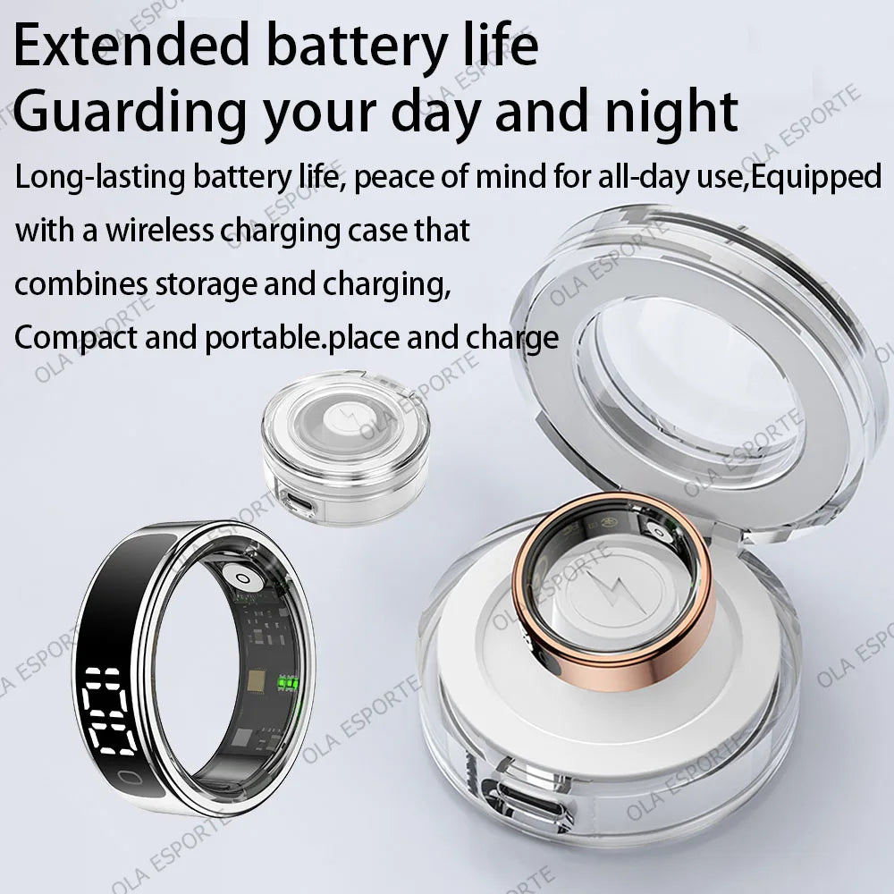 Smart Ring 2025 com Ecrã Touch — Carregamento Sem Fios, Gestor de Saúde e 5ATM para Homem e Mulher