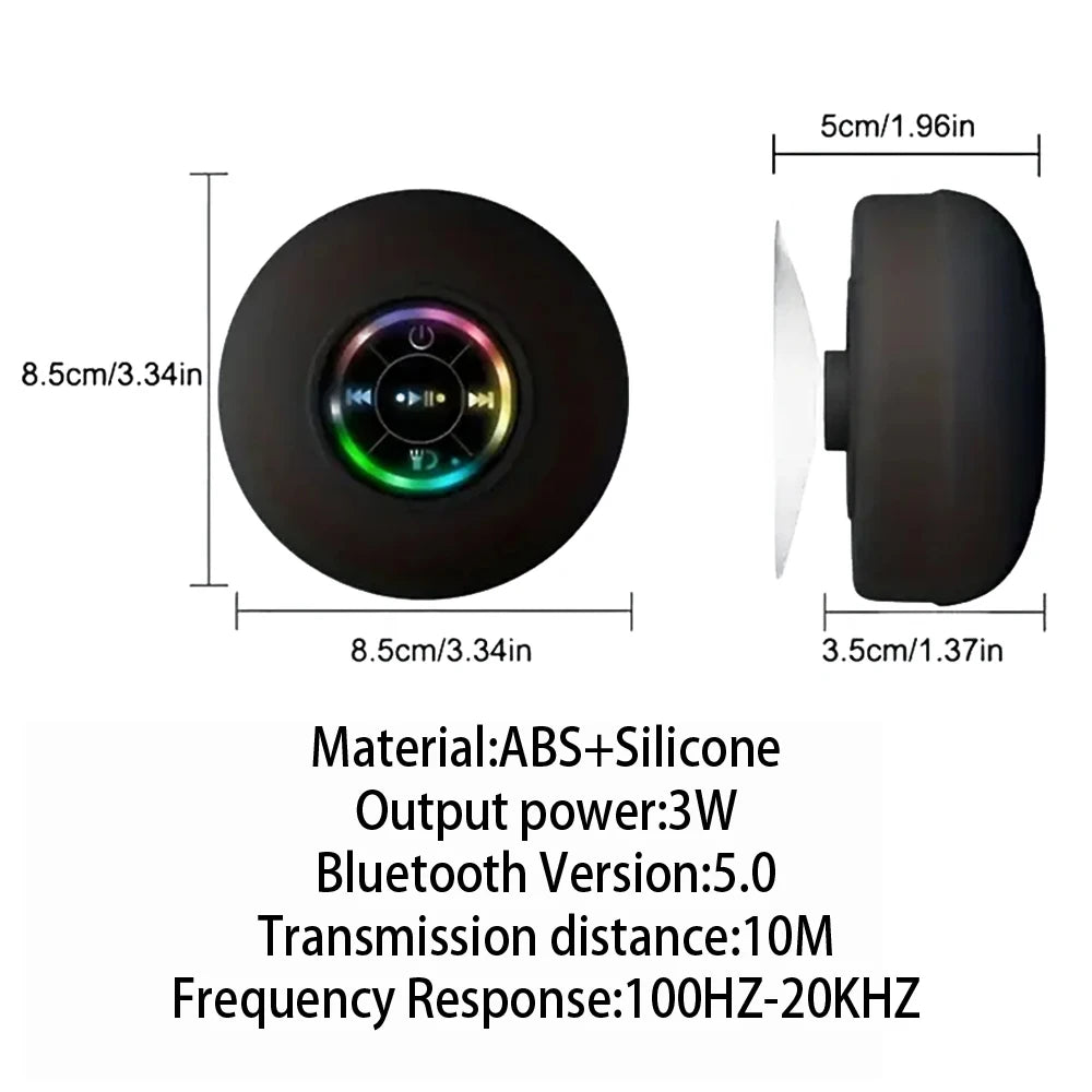 Coluna Bluetooth Portátil LED IPX4 — À Prova de Água, Ventosa e Som Estéreo para Exterior