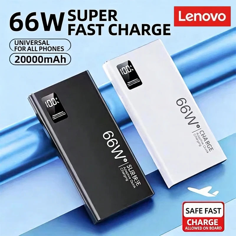 Power Bank Lenovo 20000mAh 66W Carregamento Bidirecional com Display Digital
