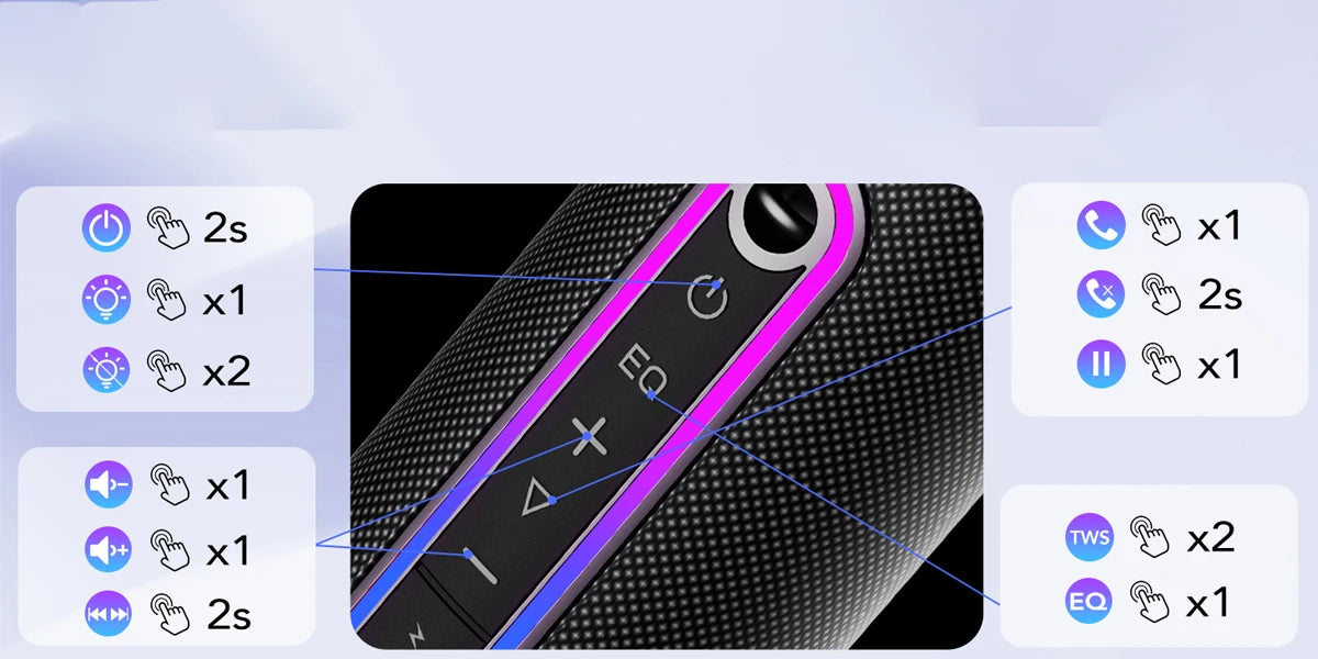 Coluna Bluetooth Portátil 30W — Som Estéreo, IPX7 À Prova de Água, RGB e Modos EQ