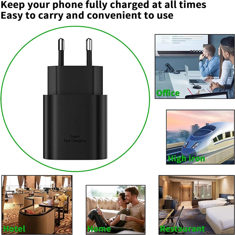 Carregador USB-C de 25 W com Cabo para Samsung Galaxy e iPhone 15/16