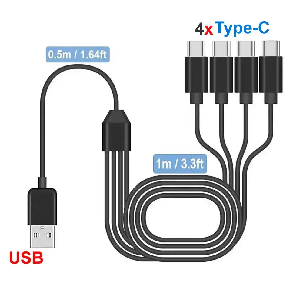 Cabo Splitter USB-C com 4 Conectores Type-C — Carregue 4 Dispositivos ao Mesmo Tempo