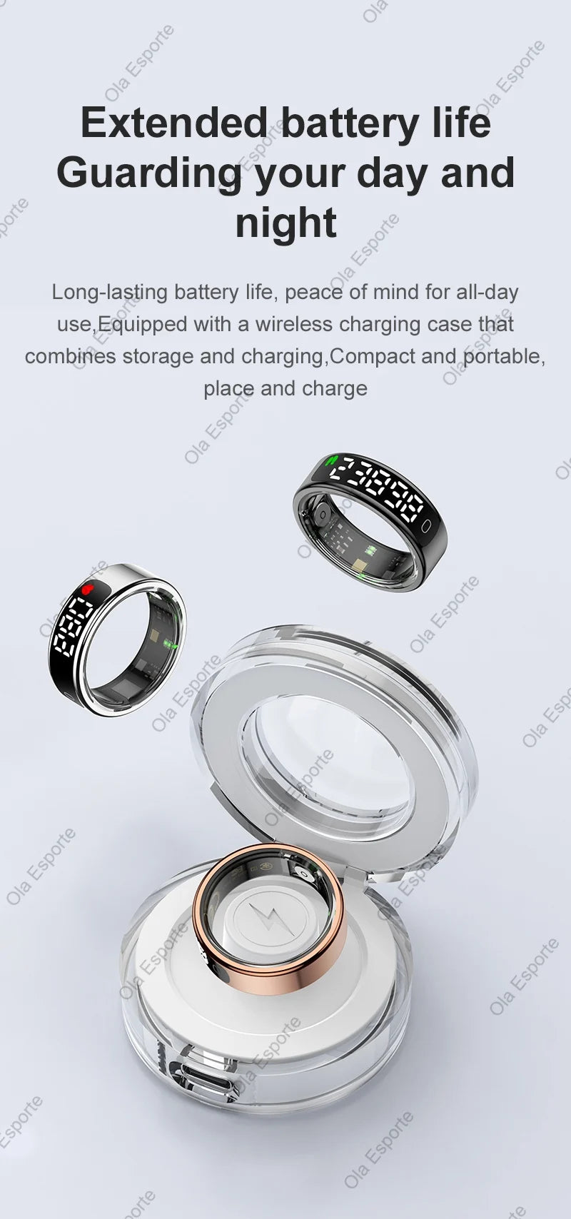 Smart Ring 2025 com Ecrã Touch — Carregamento Sem Fios, Gestor de Saúde e 5ATM para Homem e Mulher