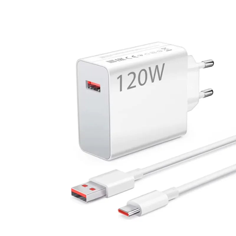 Carregador 120W Turbo para Xiaomi, Redmi e Poco com Cabo 6A