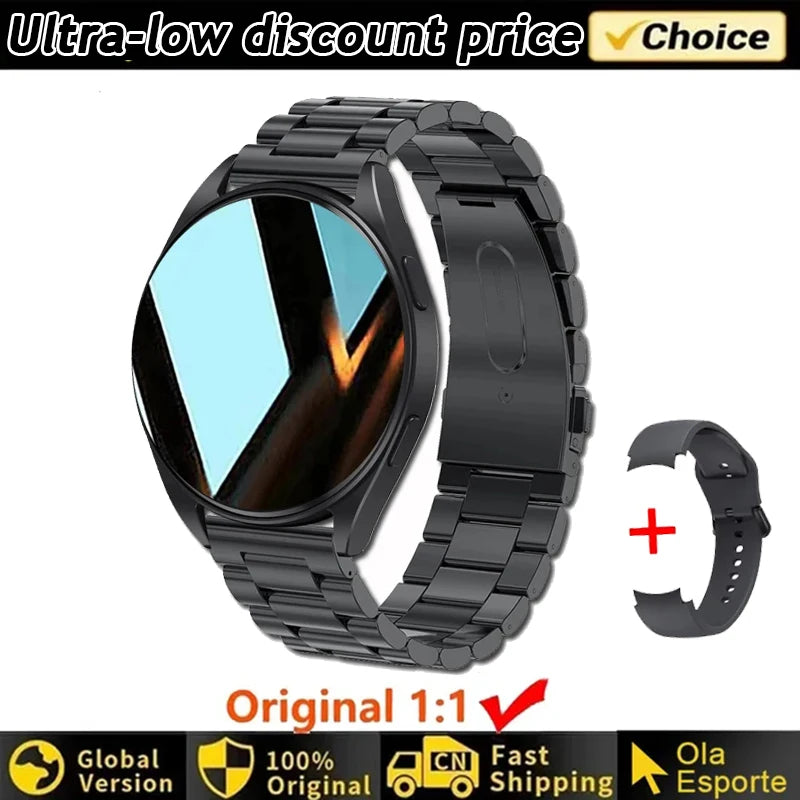 Smartwatch Ultra Fino em Aço Inoxidável — Design Slim Premium, Saúde Completa e Notificações