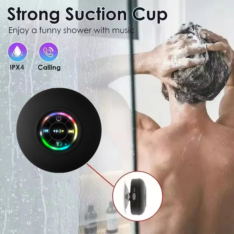 Coluna Bluetooth Portátil LED IPX4 — À Prova de Água, Ventosa e Som Estéreo para Exterior