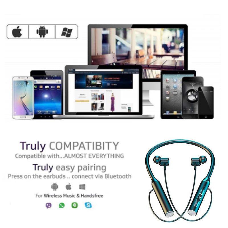 Auriculares Bluetooth Neckband Desportivos com Display LED