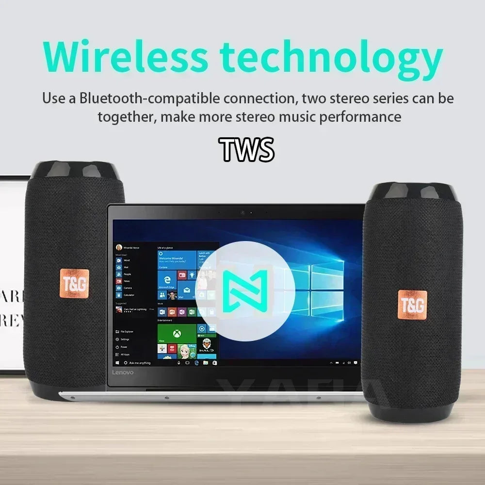 Coluna Bluetooth Portátil Subwoofer — À Prova de Água, Rádio FM e Suporte Cartão TF