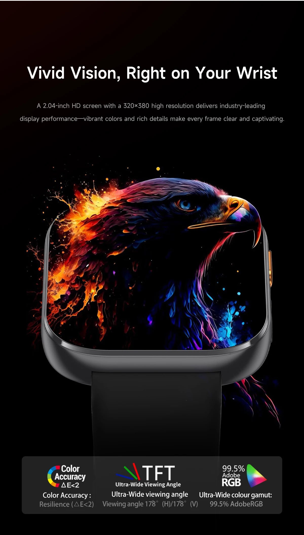 Smartwatch 2026 AMOLED 2.04'' — 1000mAh, 100+ Modos Desportivos, Chamadas Bluetooth e 3ATM