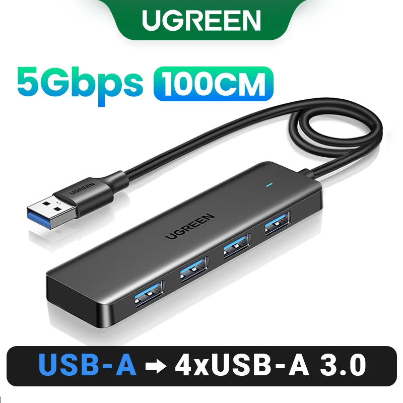 Hub USB 3.0 UGREEN 4 Portas Slim — Para MacBook, PC, Xbox e PS5