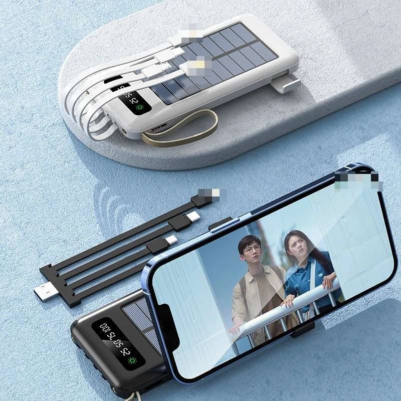 Power Bank Solar Outdoor 10000/20000mAh com Cabo Integrado e Carregamento Sem Fios