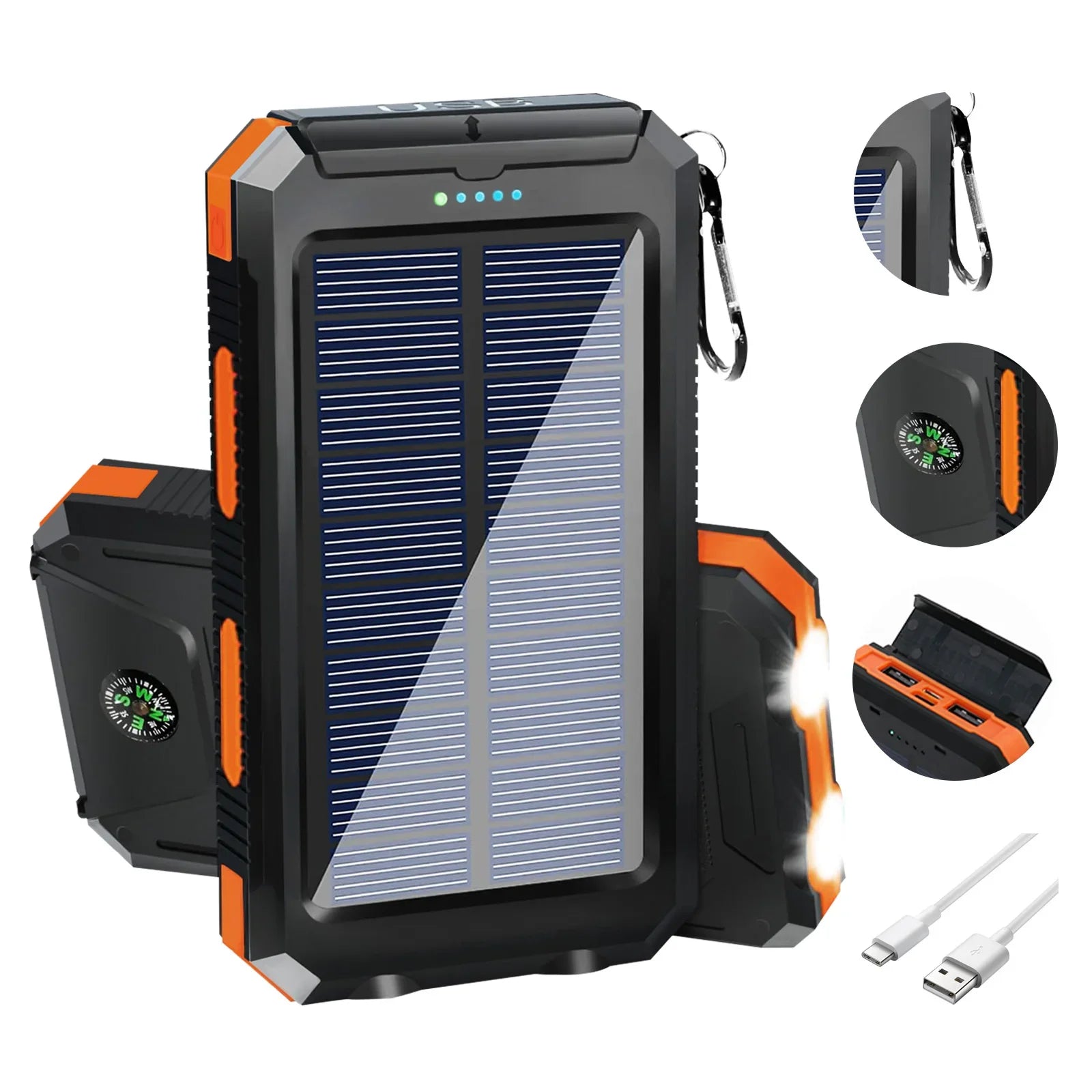 Power Bank Solar 10000mAh com Lanterna e Bússola