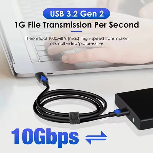 Cabo USB-A para USB-C 3.2 Gen2 10Gbps 60W — Para SSD e Disco Externo