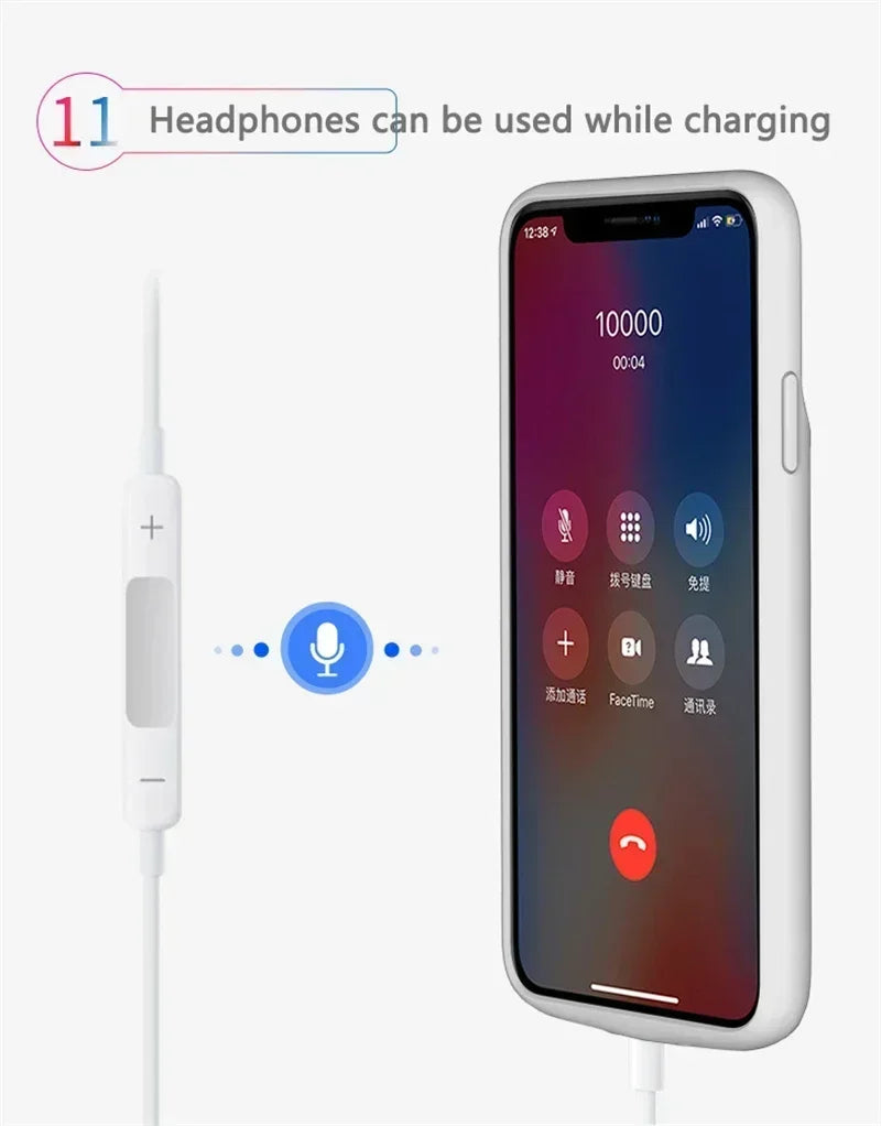 Capa com Bateria para iPhone 12, 11, X, XS, XR, 8, 7, 6 — Power Bank Integrado até 8000mAh com Áudio
