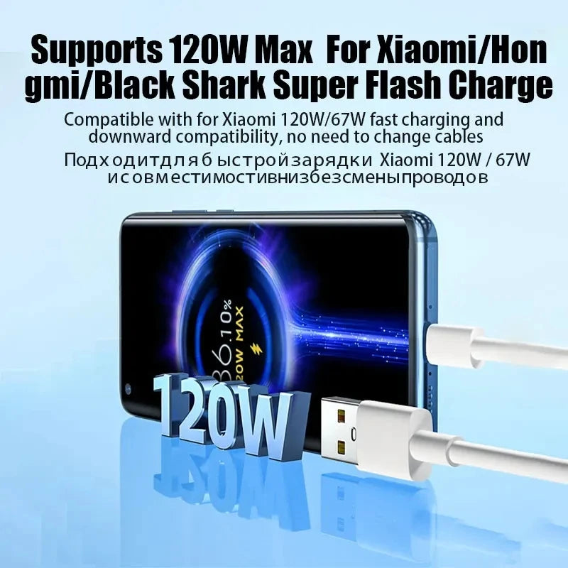 Carregador 120W Turbo para Xiaomi, Redmi e Poco com Cabo 6A