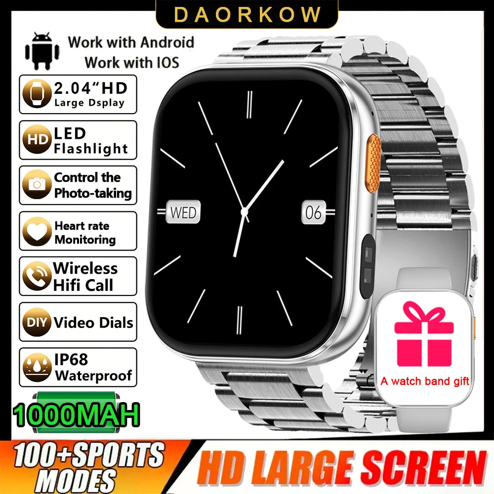 Smartwatch 2026 AMOLED 2.04'' — 1000mAh, 100+ Modos Desportivos, Chamadas Bluetooth e 3ATM