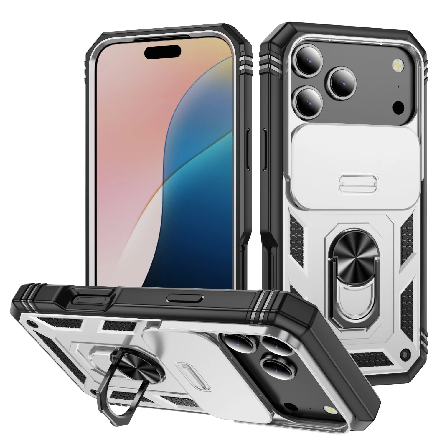 Capa com Tampa de Câmara Deslizante e Suporte 360º para iPhone