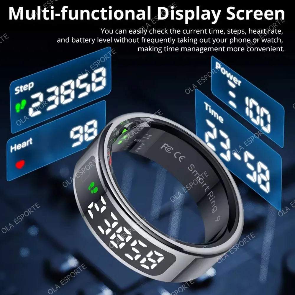 Smart Ring 2025 com Ecrã Touch — Carregamento Sem Fios, Gestor de Saúde e 5ATM para Homem e Mulher