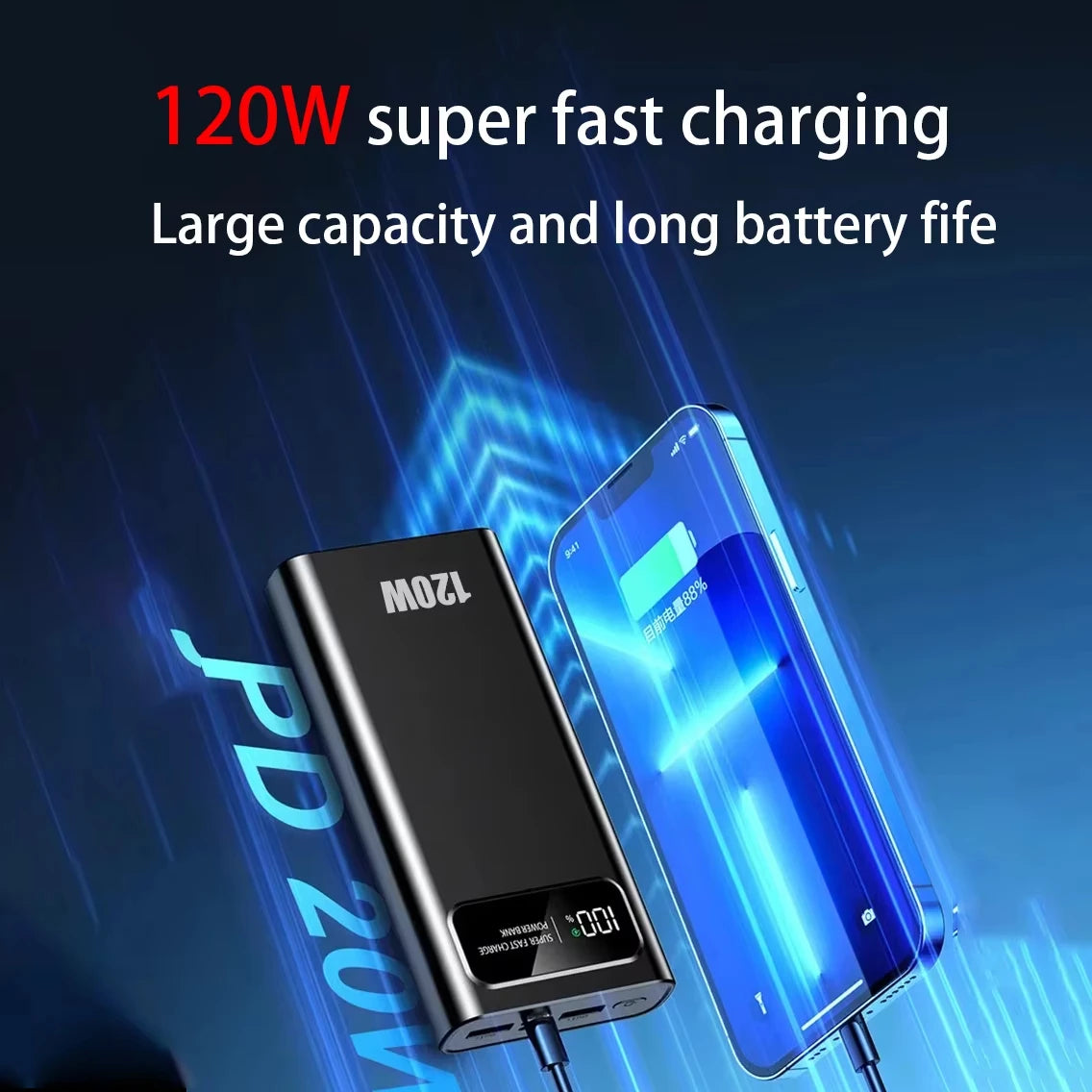 Power Bank Lenovo 120W Alta Capacidade com Display Digital e 4 Interfaces