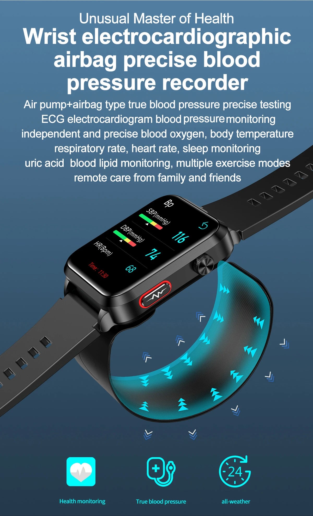 Smartwatch Masculino Quadrado AMOLED — Chamadas Bluetooth, Saúde Completa e Design Premium