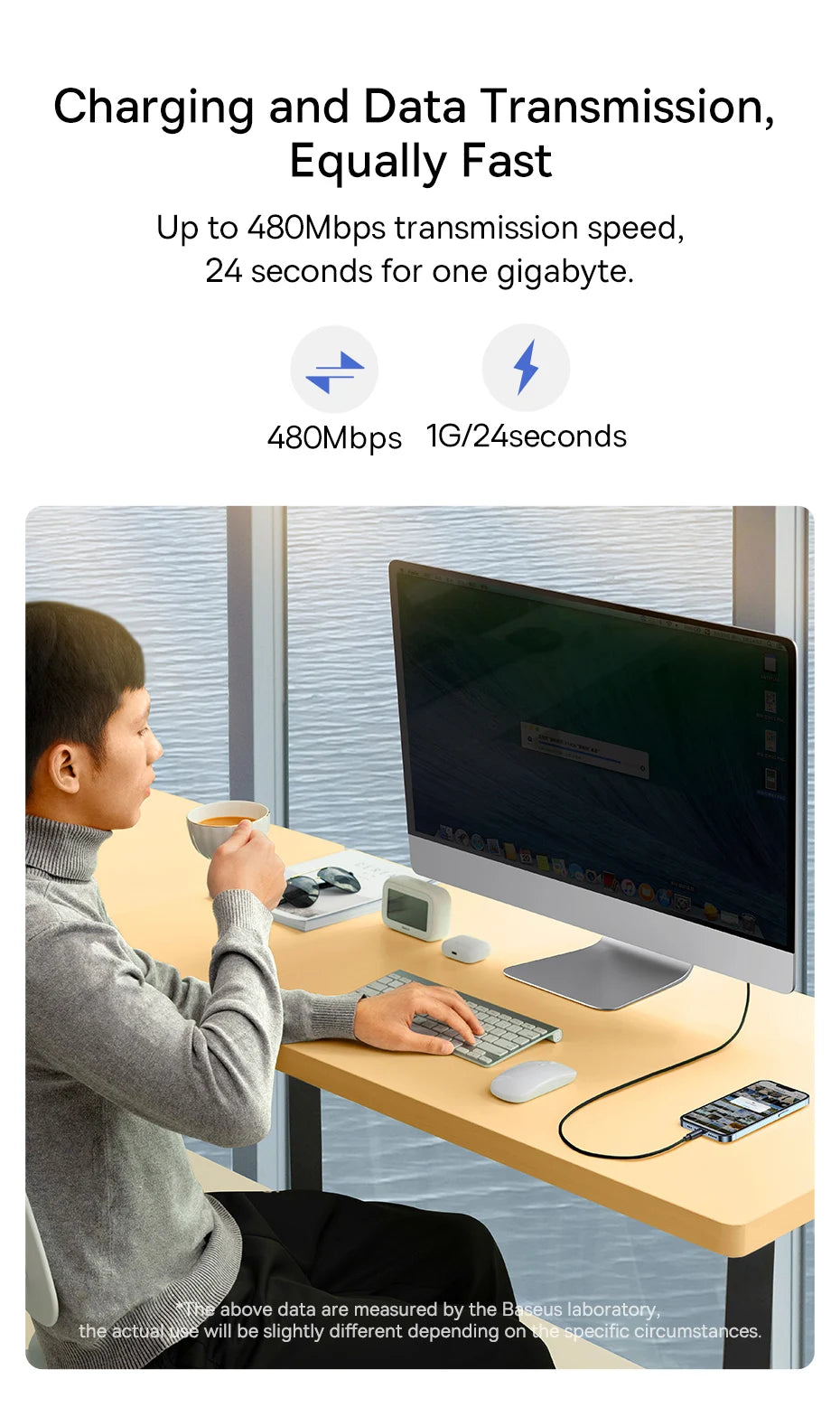 Cabo Baseus USB-C para Lightning iPhone 20W PD — Nylon Trançado 1m/2m/3m