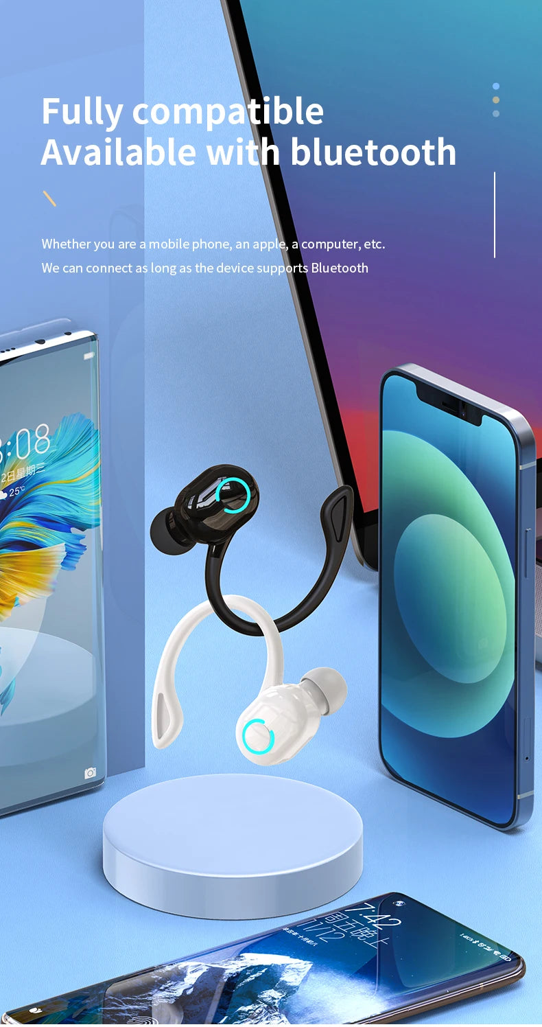 Auriculares Bluetooth HIFI Bass — Cancelamento de Ruído, Microfone HD e À Prova de Água