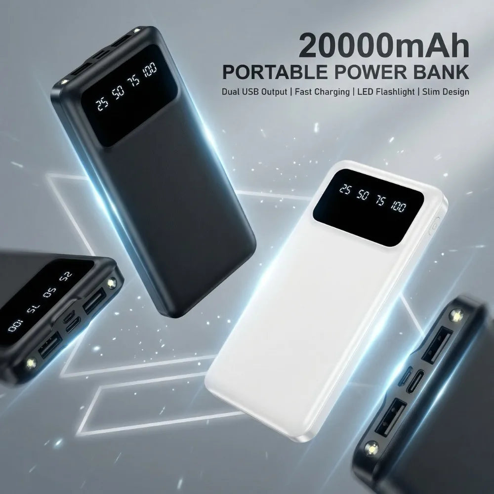 Power Bank 20000mAh com Display LED, Lanterna e Dual USB
