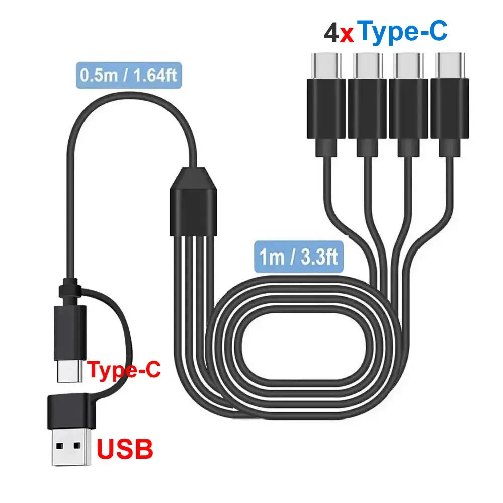 Cabo Splitter USB-C com 4 Conectores Type-C — Carregue 4 Dispositivos ao Mesmo Tempo