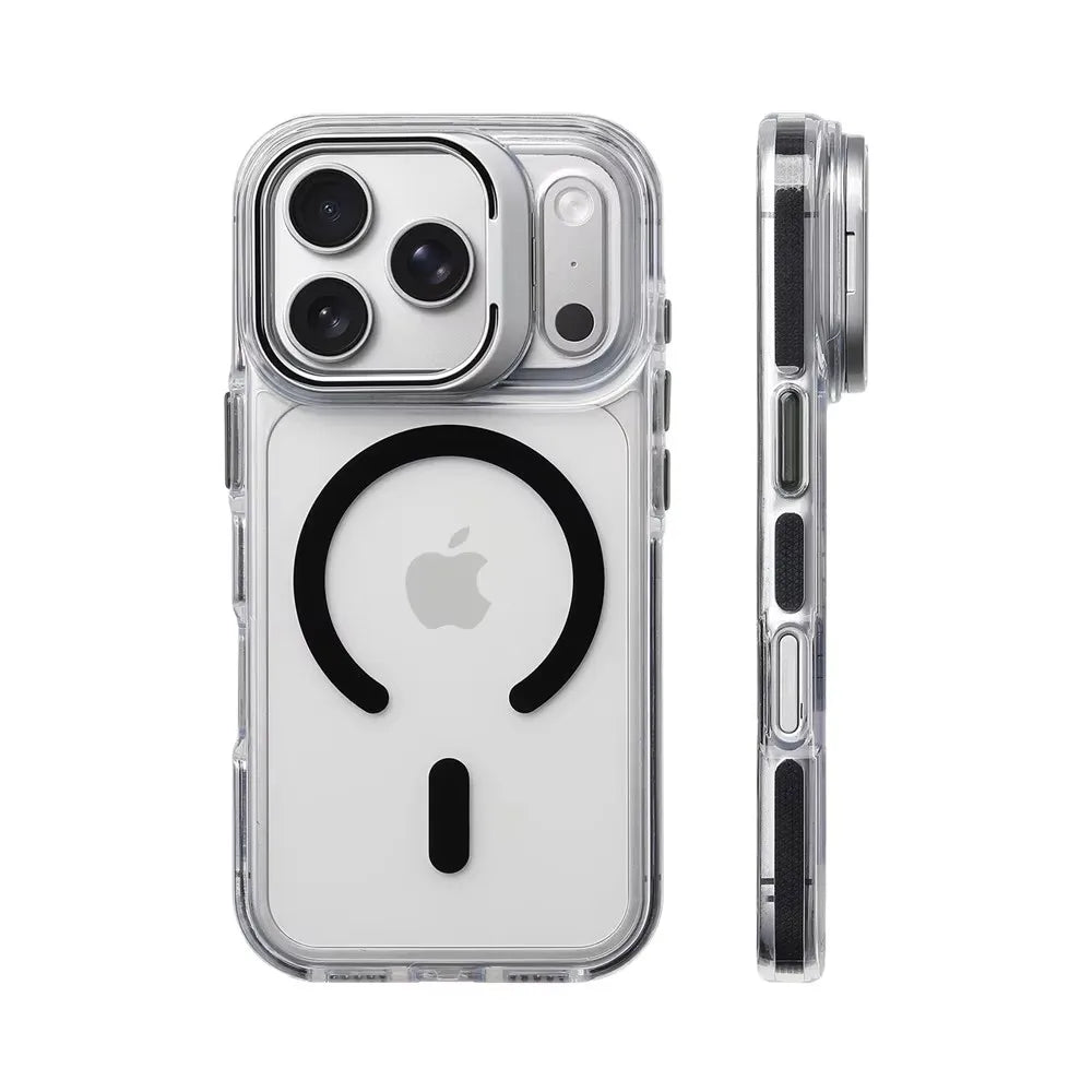 Capa Transparente Magnética com Suporte para iPhone 17 ao 12