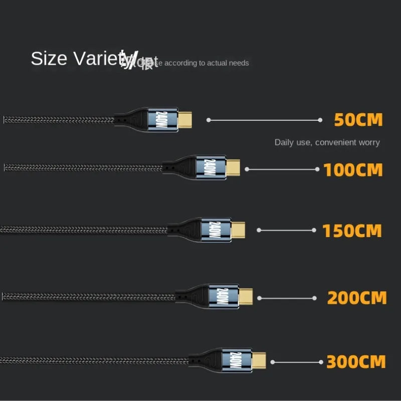 Cabo USB-C 240W em Ângulo 90° — 48V/5A Compatível com USB 2.0 (3m/10FT)