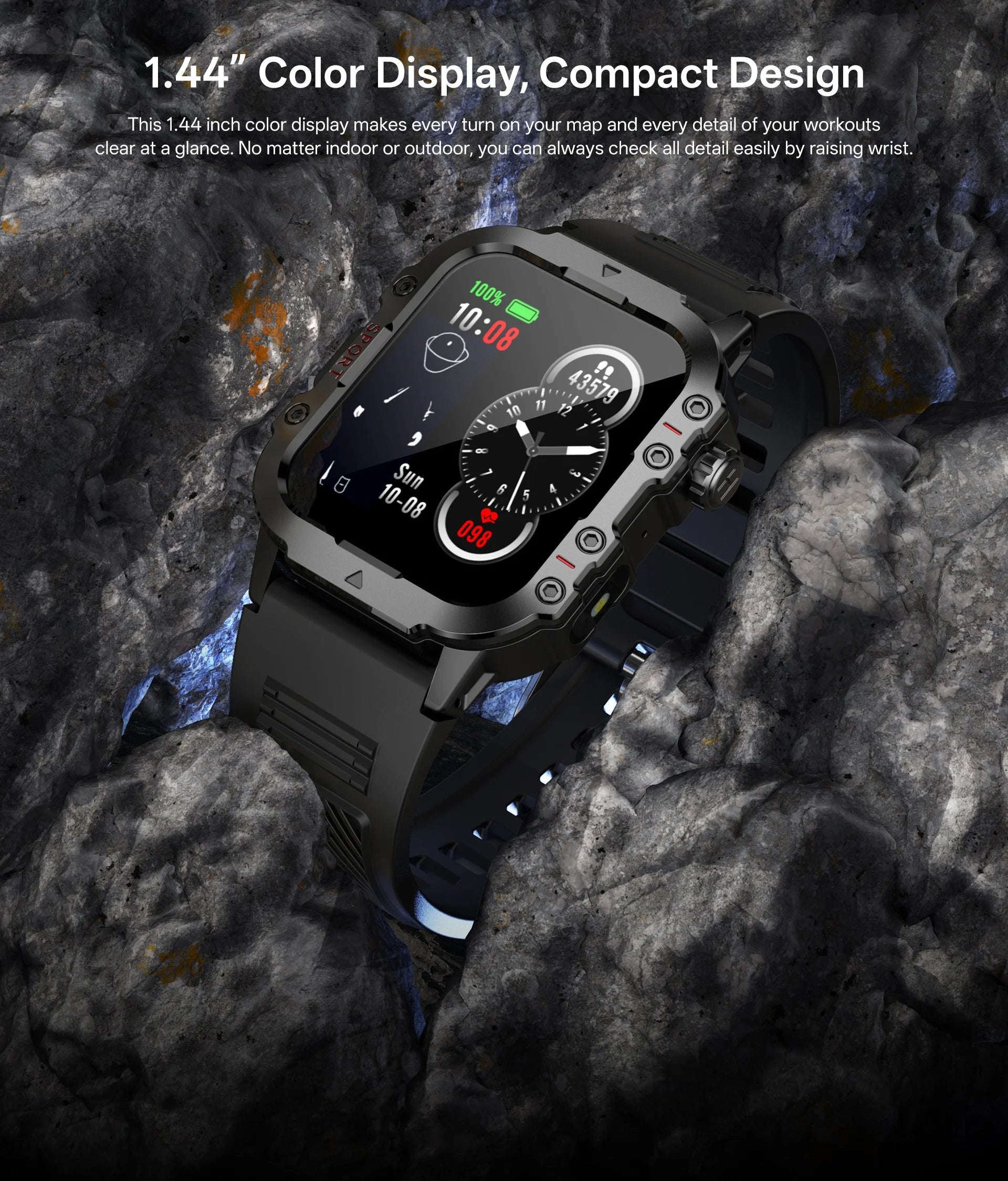 Smartwatch Bluetooth 1.44'' com Monitor de Saúde, Oxigénio e Pressão