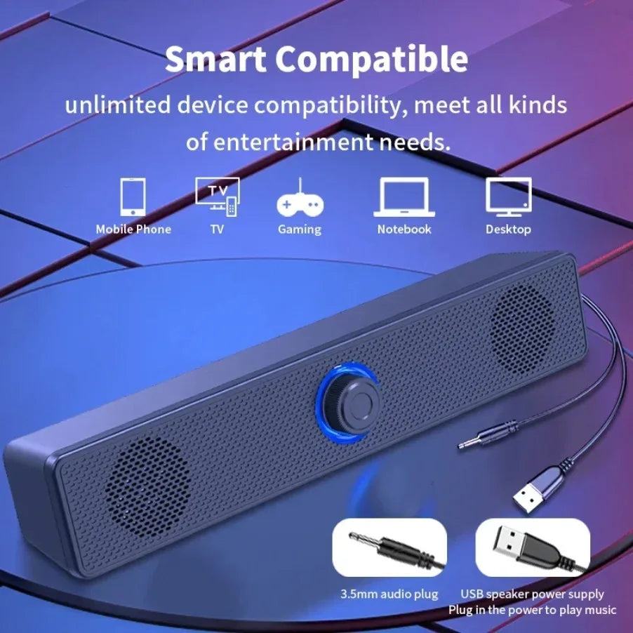 Soundbar Bluetooth e USB — Para TV, PC, Laptop e Gaming com Som Surround