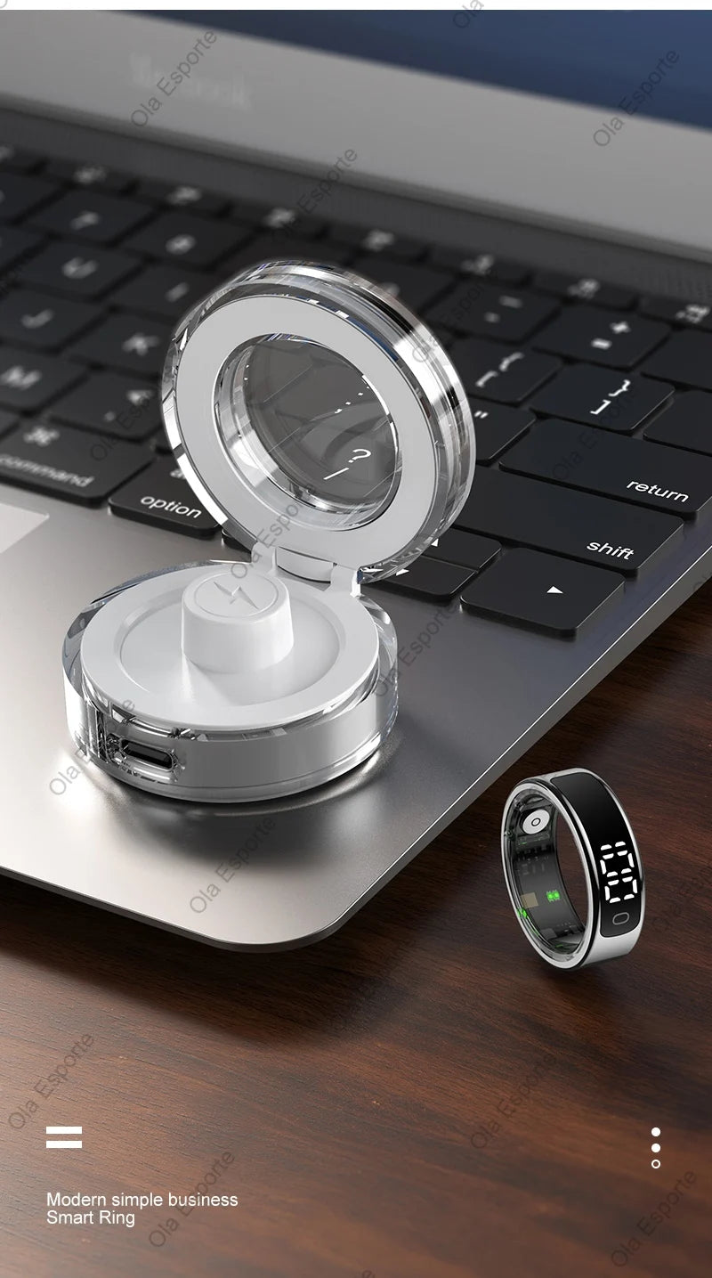 Smart Ring 2025 com Ecrã Touch — Carregamento Sem Fios, Gestor de Saúde e 5ATM para Homem e Mulher