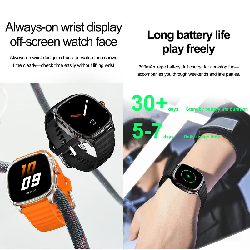 Smartwatch 2026 — Ecrã HD 1.73'', Voz AI, Música, Meteorologia, Modos Desportivos e IP68