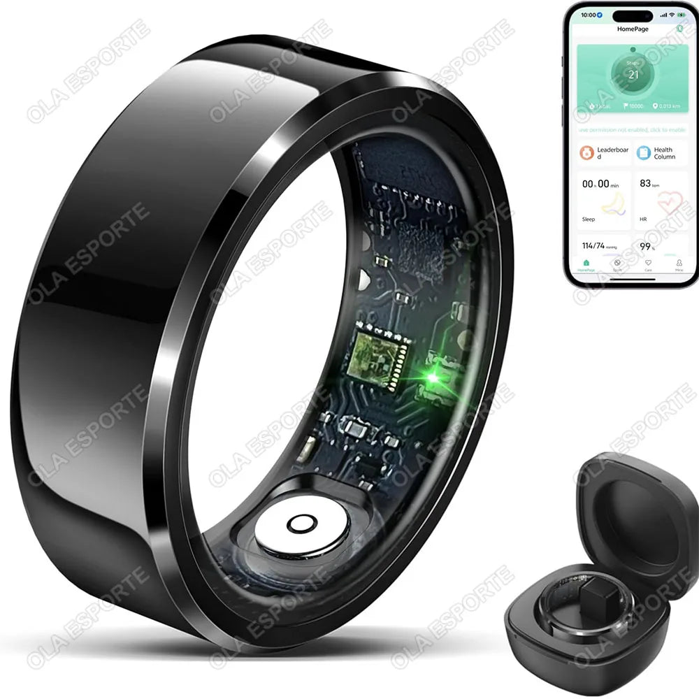Smart Ring 2025 — Pressão Arterial, Frequência Cardíaca, Sono, IP68 e 5ATM para Homem e Mulher