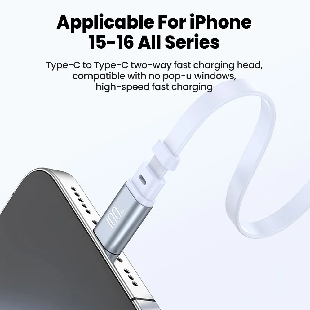 Cabo USB-C Retrátil 100W para iPhone 17, 16 e MacBook — Compacto e Prático