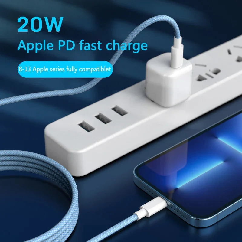 Cabo USB-C para iPhone 14, 13, 12 e 11 PD 20W — Carregamento Rápido 1m/2m