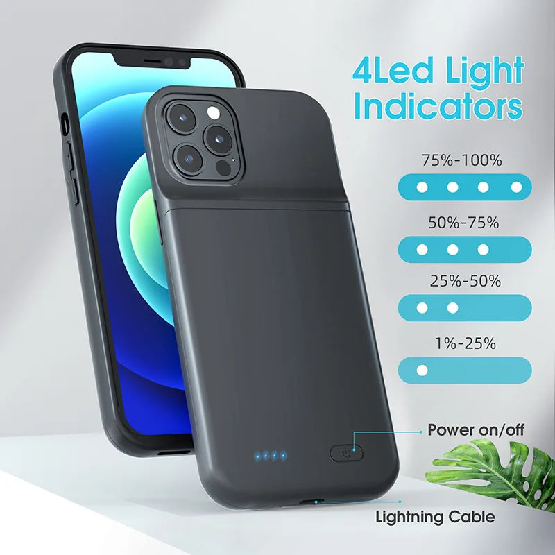 Capa com Bateria para iPhone 17 Air, 16, 15, 14, 13, 12 e 11 Series — Power Bank Portátil 6800mAh